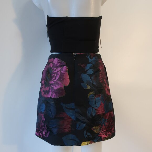 NWT Rachel Rachel Roy Black, Blue, Purple Floral Strapless Top & Skirt Set 0 - Picture 7 of 8